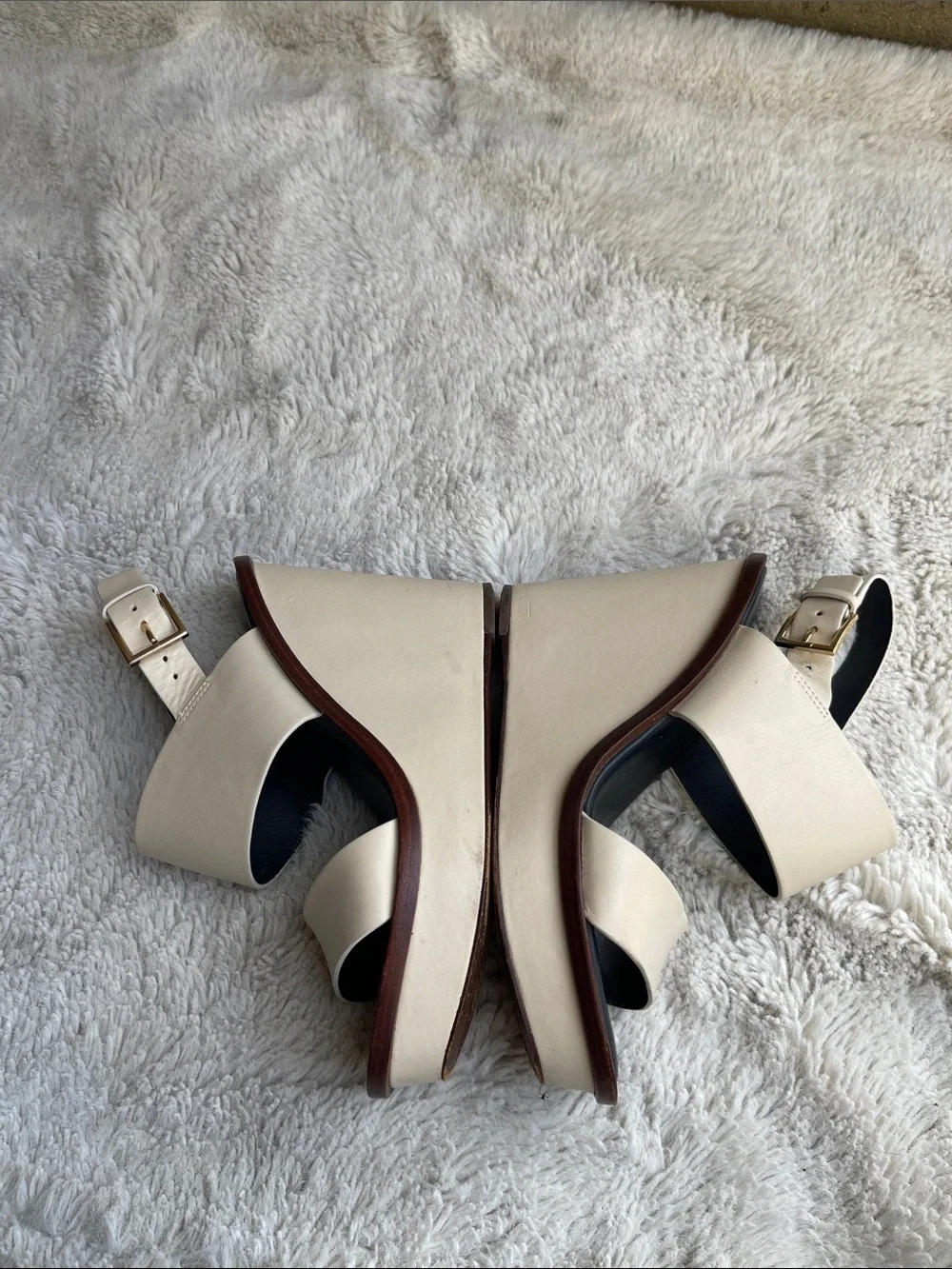 Tory Burch Wedge Leather Double-Band Slingback Sandals with Gold Buckle Size 7